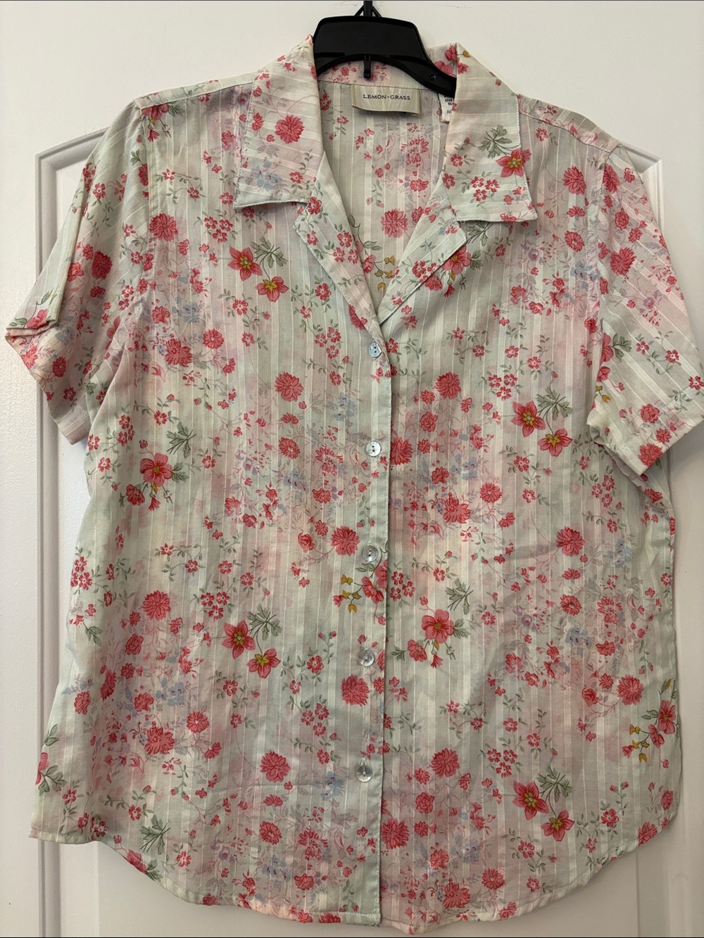 Lemon Grass Floral Button-Up Shirt — Pink Floral 100% Soft Cotton